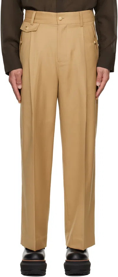 FENG CHEN WANG BEIGE SLASHED WIDE TROUSERS