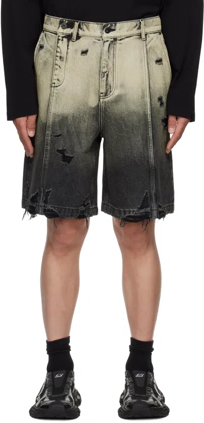 FENG CHEN WANG BLACK & BEIGE GRADIENT DENIM SHORTS