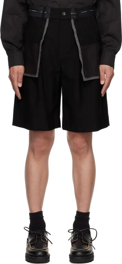 FENG CHEN WANG BLACK DECONSTRUCTED PATCHWORK SHORTS
