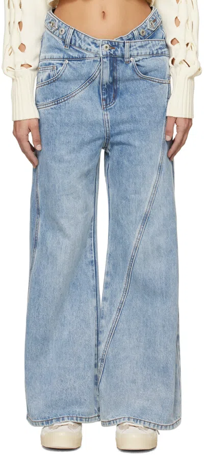 FENG CHEN WANG BLUE CROSS WAISTBAND JEANS