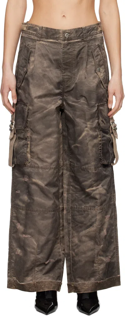 FENG CHEN WANG BROWN SANDWASHED CARGO PANTS