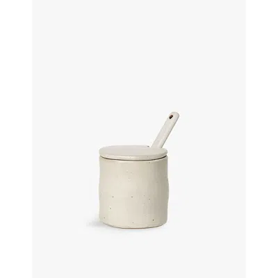 FERM LIVING OFF-WHITE SPECKLE FLOW PORCELAIN JAR WITH SPOON 8CM