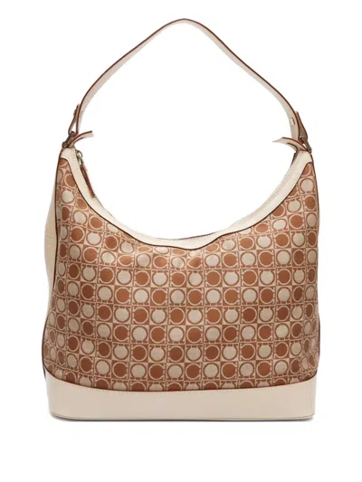 FERRAGAMO 2010-2020S GANCINI PATTERN CANVAS SHOULDER BAG