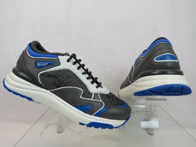 FERRAGAMO $795 FERRAGAMO THUNDERNOW GRAY BLUE WHITE LEATHER GANCINI SNEAKERS 9 ITALY