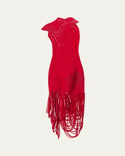 FERRAGAMO ASYMMETRIC ORNATE ILLUSION DRESS