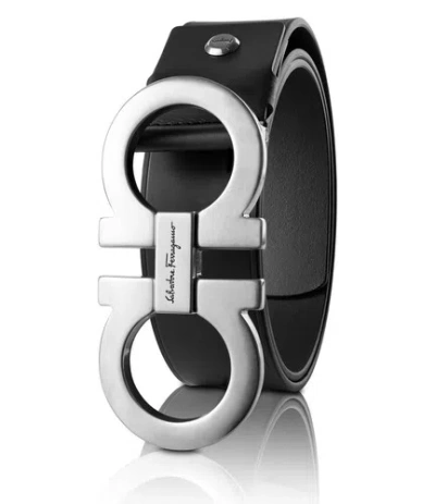 FERRAGAMO AUTHENTIC SALVATORE FERRAGAMO GANCINI ADJUSTABLE BLACK LEATHER BELT MENS 95