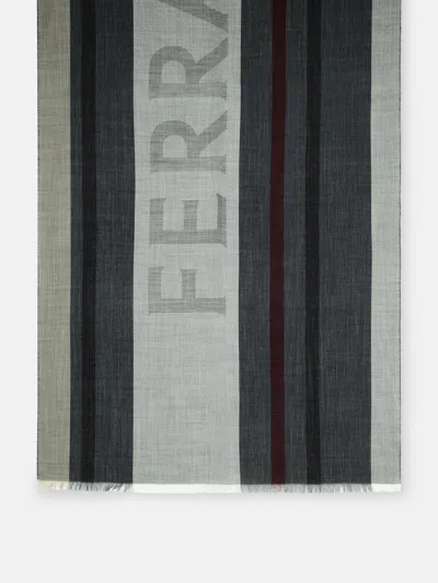 FERRAGAMO 'BIG LOGO' GREY SILK BLEND SCARF