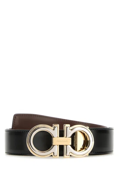 FERRAGAMO BLACK LEATHER REVERSIBLE GANCINI BELT