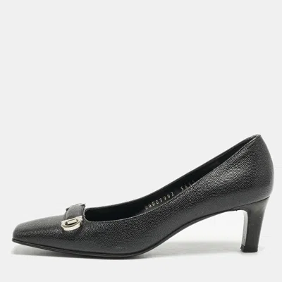 FERRAGAMO BLACK LEATHER SQUARE TOE PUMPS SIZE 37