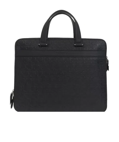 FERRAGAMO BLACK LOGO LEATHER BRIEFCASE