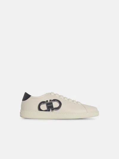 FERRAGAMO 'BRANDY' WHITE LEATHER SNEAKERS