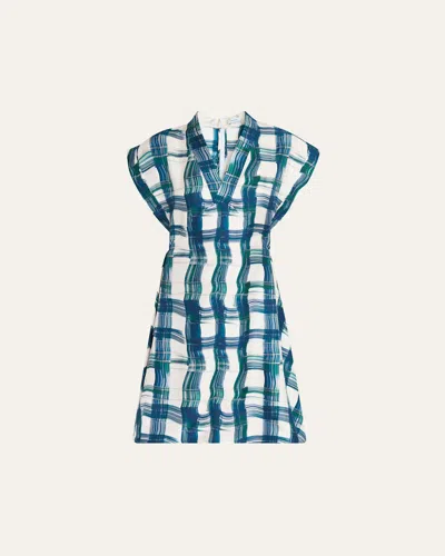 FERRAGAMO BRUSHSTROKE CHECK SHORT SILK DRESS