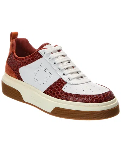 FERRAGAMO FERRAGAMO CASSINA CROC-EMBOSSED LEATHER SANDAL