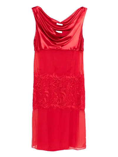 FERRAGAMO COWL-NECK LACE-INSERT DRESS
