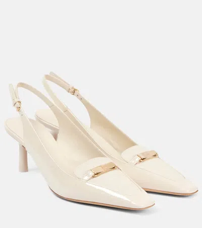FERRAGAMO DILLI PATENT LEATHER SLINGBACK PUMPS