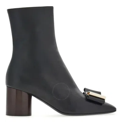 FERRAGAMO FERRAGAMO DOUBLE BOW LEATHER ANKLE BOOTS