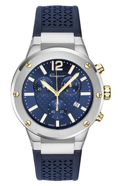 FERRAGAMO FERRAGAMO F-80 SILICONE STRAP CHRONOGRAPH WATCH, 42MM