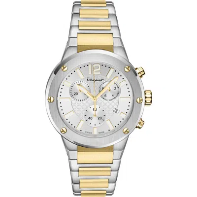 FERRAGAMO FERRAGAMO F-80 TWO-TONE BRACELET STRAP CHRONOGRAPH WATCH, 42MM