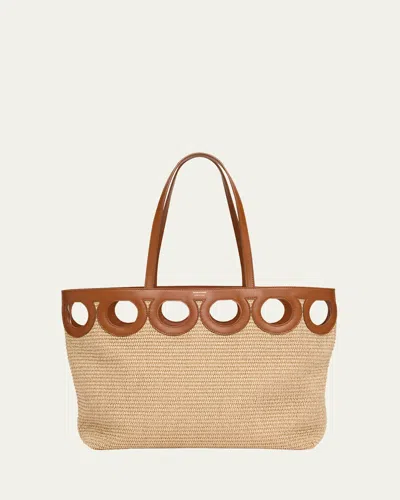 FERRAGAMO FRAME CUTOUT RAFFIA TOTE BAG