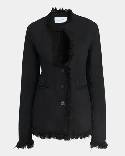 FERRAGAMO FRINGE-TRIM PLUNGE BLAZER