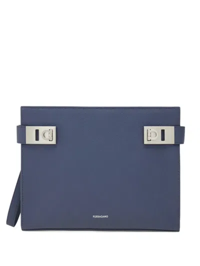 FERRAGAMO GANCINI-BUCKLE LEATHER CLUTCH BAG