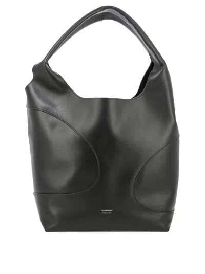 FERRAGAMO HOBO BAG WITH CUT-OUT DETAILING SHOULDER BAGS BLACK