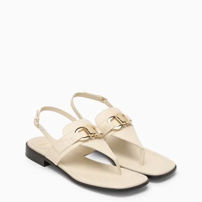 FERRAGAMO IVORY GANCINI ORNAMENT THONG SANDAL