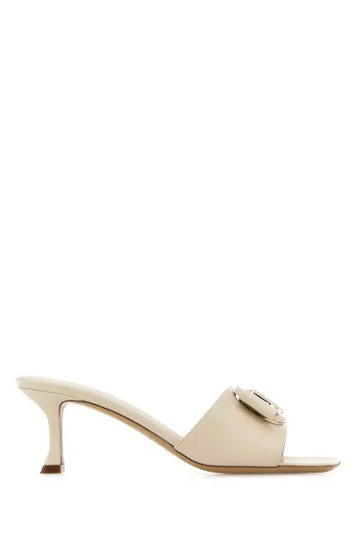 FERRAGAMO IVORY LEATHER ZELIE MULES