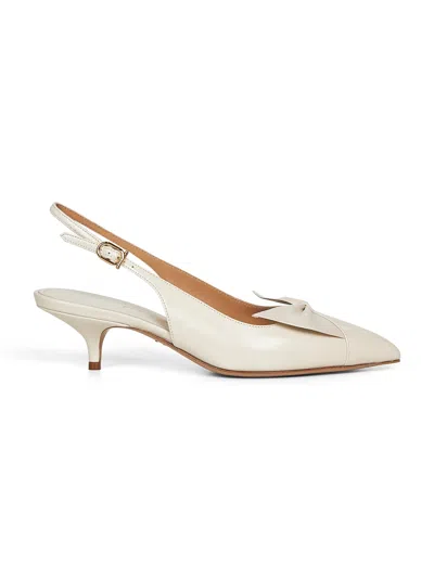 FERRAGAMO IVORY NAPPA LEATHER BOW SLINGBACK PUMPS