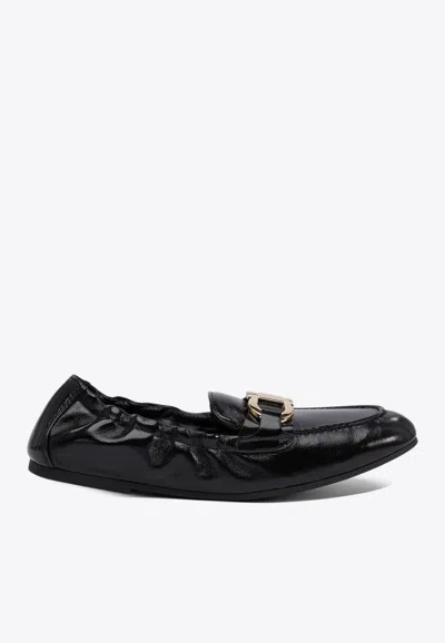 FERRAGAMO JODIE ELASTICATED LOAFERS IN LEATHER