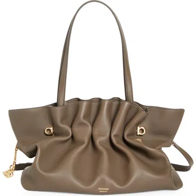 FERRAGAMO FERRAGAMO LARGE GANCIO PIERCING SOFT LEATHER SHOULDER BAG