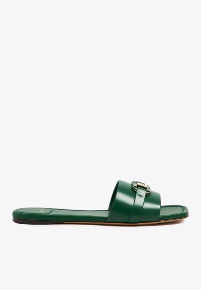 FERRAGAMO LEAH GANCINI LEATHER SLIDES