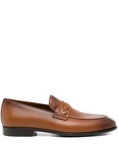 FERRAGAMO LOGO-BUCKLE LEATHER LOAFERS