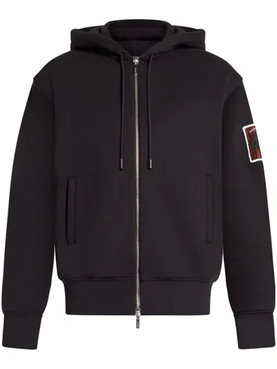 FERRAGAMO LOGO-PATCH ZIPPED HOODIE