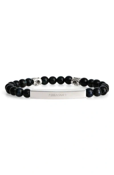 FERRAGAMO LOGO PLATE FALCON'S EYE BEADED BRACELET