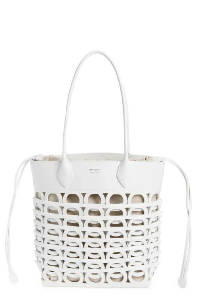 FERRAGAMO FERRAGAMO MEDIUM GANCINI PERFORATED LEATHER TOTE