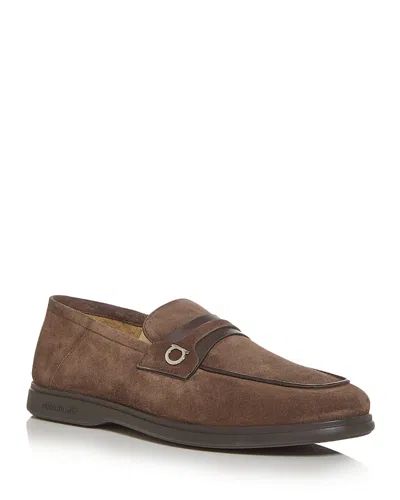 FERRAGAMO MEN'S DRAME SUEDE GANCINI LOAFERS