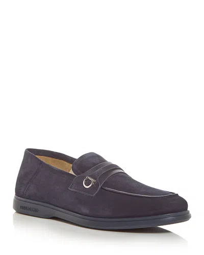 FERRAGAMO MEN'S DRAME SUEDE GANCINI LOAFERS