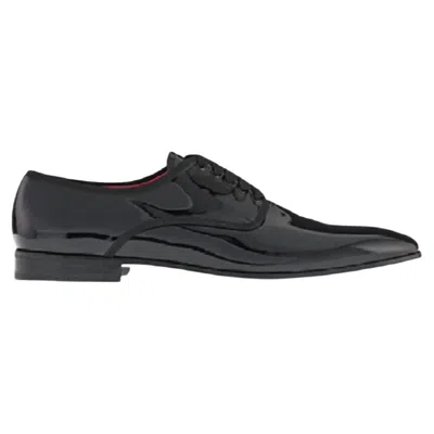 FERRAGAMO MEN'S PATENT LACE UP DEBRY SHOES IN BLACK