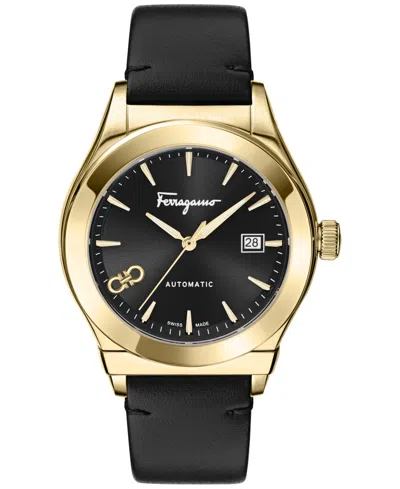 FERRAGAMO MEN'S SWISS AUTOMATIC 1927 BLACK LEATHER STRAP WATCH 42MM