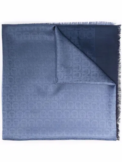 FERRAGAMO OCEAN BLUE LOGO-JACQUARD SCARF