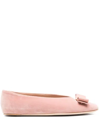FERRAGAMO WOMEN PINK LEATHER BALLET FLATS, 6.5 LUXURY BALLET FLATS FOR WOMEN DARVEYS