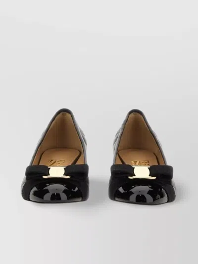 FERRAGAMO QUILTED BOW BLOCK HEEL BALLERINA SHOES