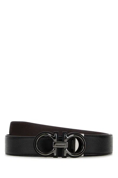 FERRAGAMO SALVATORE FERRAGAMO BLACK LEATHER REVERSIBLE BELT