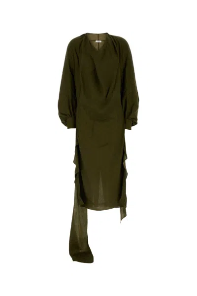 FERRAGAMO SALVATORE FERRAGAMO OLIVE GREEN SILK DRESS