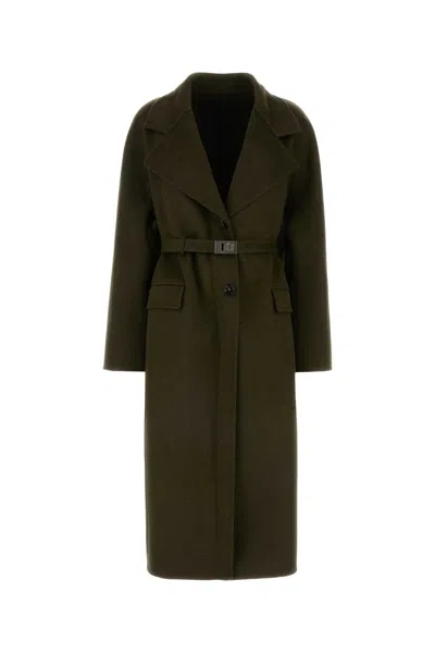 FERRAGAMO SALVATORE FERRAGAMO OLIVE GREEN WOOL BLEND COAT