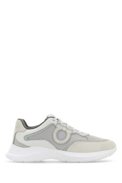 FERRAGAMO SALVATORE FERRAGAMO WHITE LEATHER AND MESH BAY MAN SNEAKERS