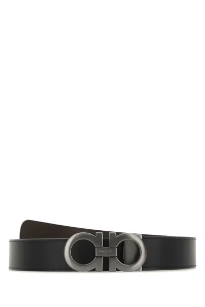FERRAGAMO SALVATORE FERRAGAMO BLACK LEATHER REVERSIBLE BELT