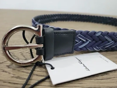 FERRAGAMO SALVATORE FERRAGAMO BLACK BLUE BRAIDED MENS BELT 42 / 105 WITH TAGS