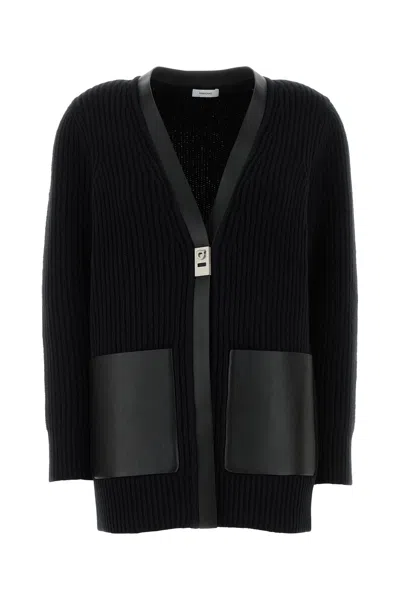 FERRAGAMO BLACK WOOL CARDIGAN